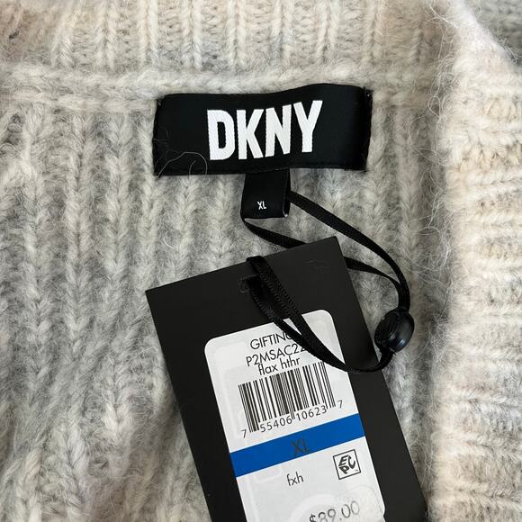 DKNY Gray Cream Ombre Striped Crewneck Soft Knit Pullover Sweater XL NWT - Picture 4 of 11